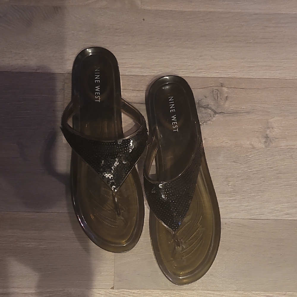Nine West Black Jelly Sandals Thong Style Size 10